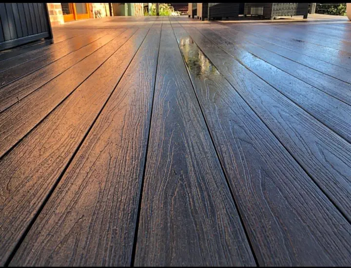Composite deck boards, close up